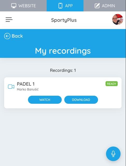 A list of match recordings in the SportyPlus app