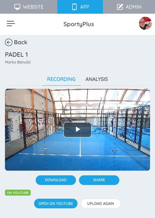 A list of match recordings in the SportyPlus app